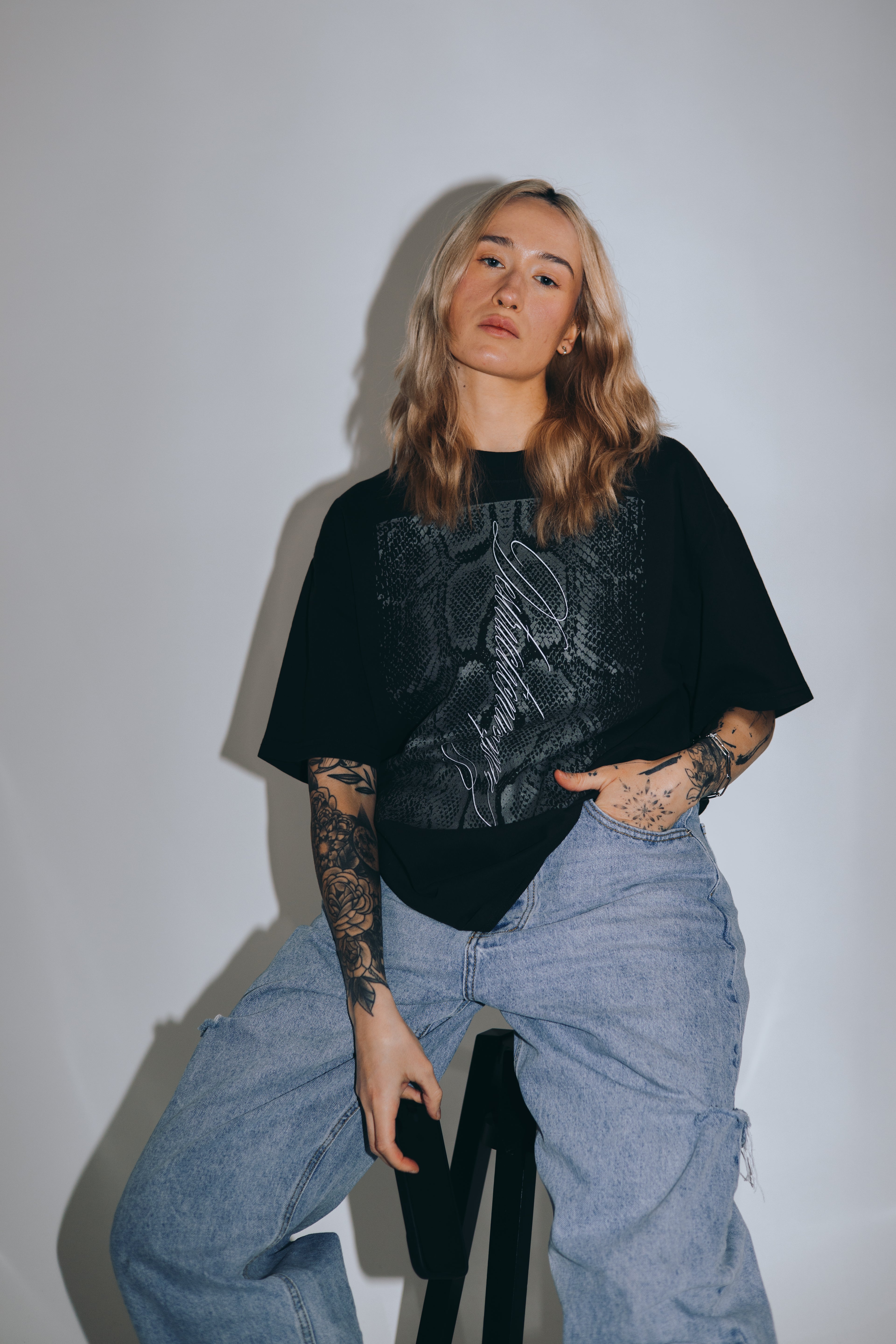 DestructionCreation faded black snake print unisex t-shirt